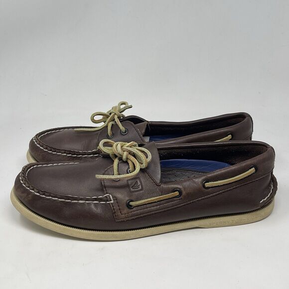 Sperry Top Sider Boat Shoes Mens 11 M Brown Leather Casual Two Eye Lace Up - Picture 2 of 16